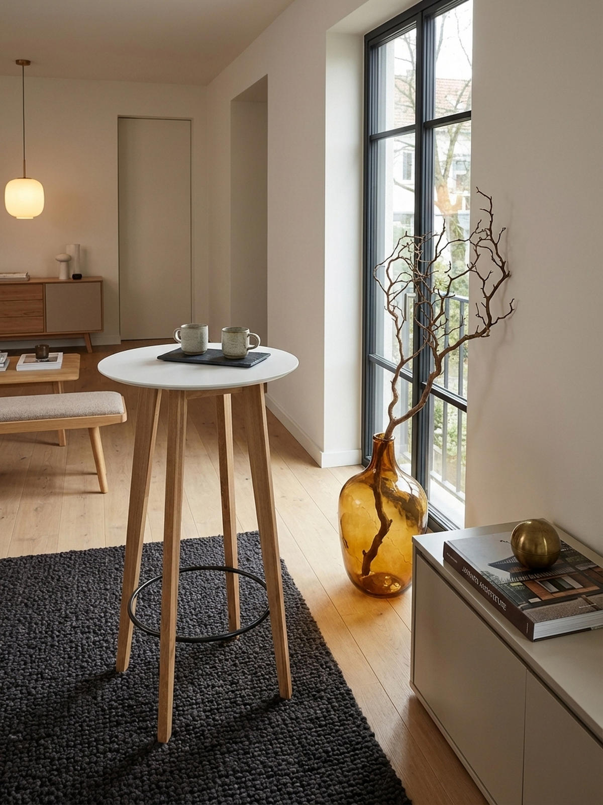 BARTISCH – Skandinavisch, Eiche, rund, 50 kg Belastbarkeit - Weiß/Braun, Eichenholz/Holz (60/60/110cm) - KADIMA DESIGN