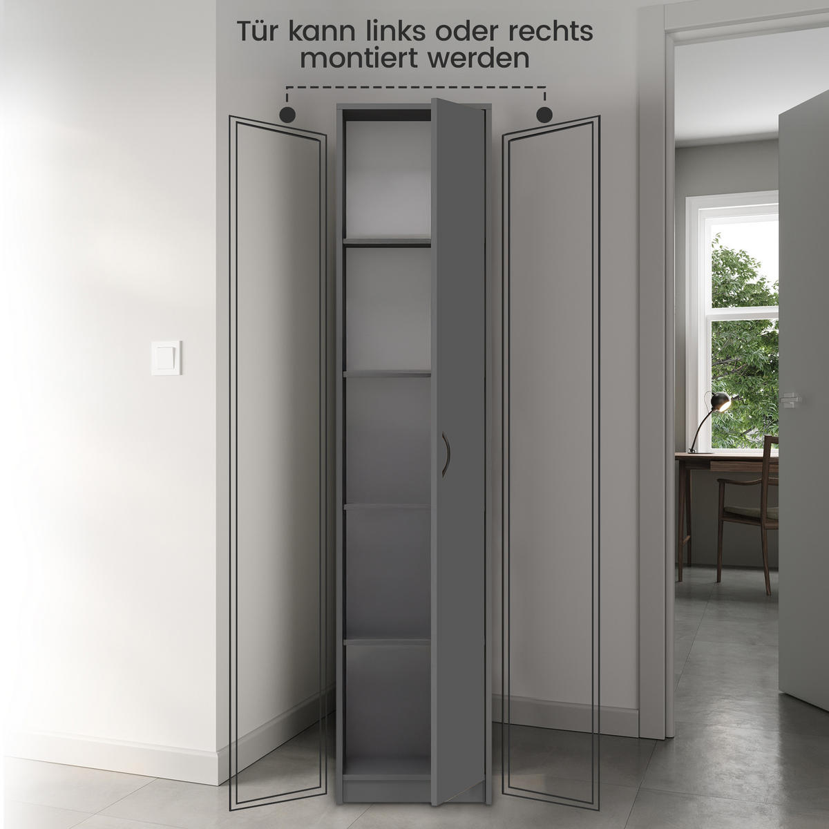 MEHRZWECKSCHRANK mit 4 Einlegeböden 50 cm Breite in graphit - Graphitfarben, Holzwerkstoff (50/180/35cm) - Home Collective