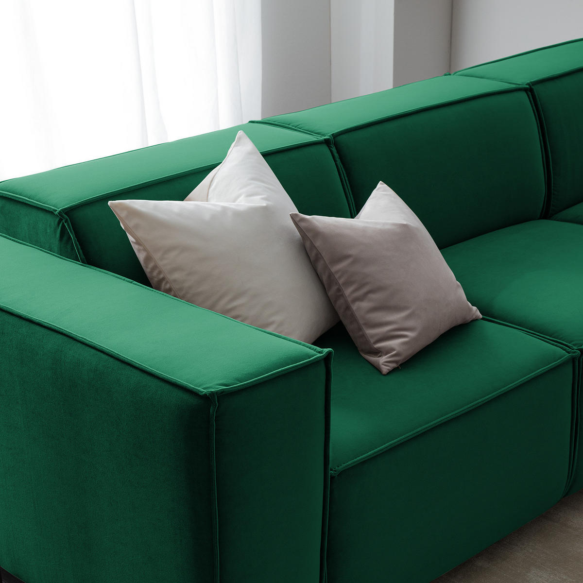 ECKSOFA mit Longchair - Dunkelgrün/Schwarz, Kunststoff/Textil (260/177cm) - home24