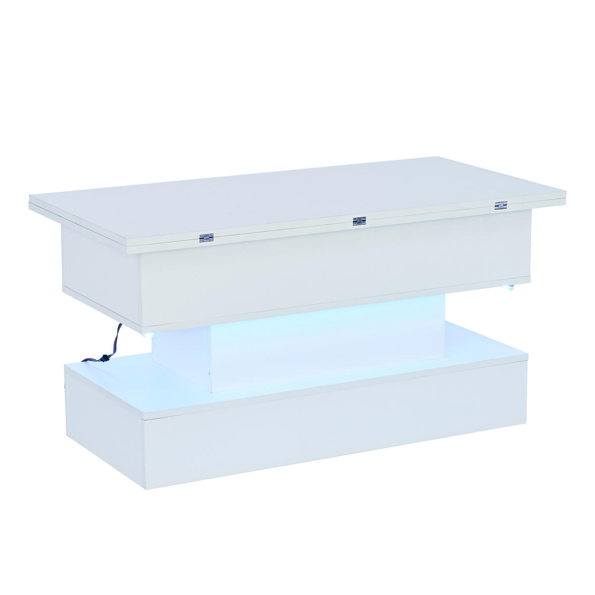 COUCHTISCH aus Spanplatte 100x50x51,5 cm in Weiß mit LED & Steckdose - Weiß, Holzwerkstoff (100/50/51.5cm) - Modfu
