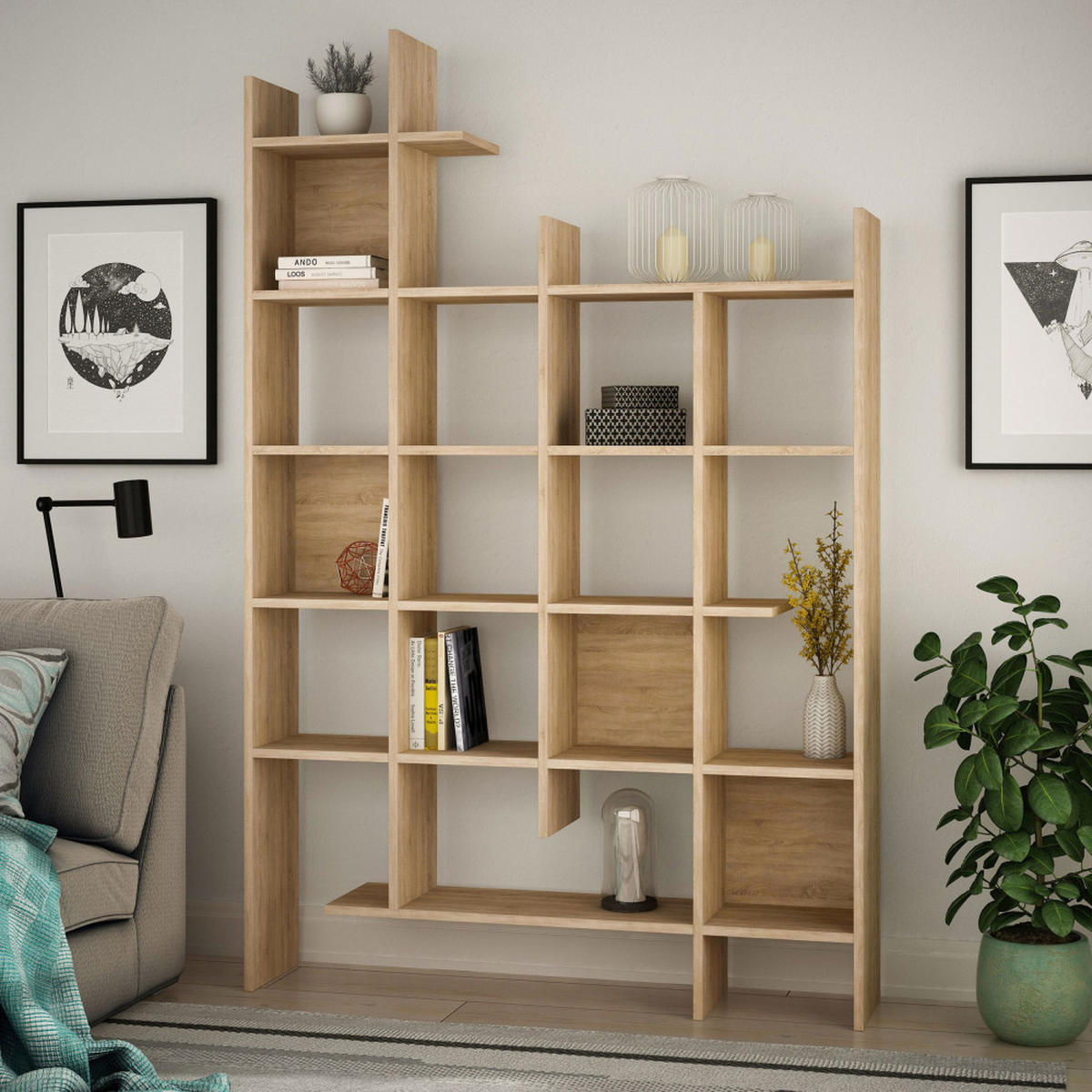 HOLZREGAL, Höhe 188 cm - Mako - Klares Holz - Eschefarben, Holz (122/188/26cm) - Drawer