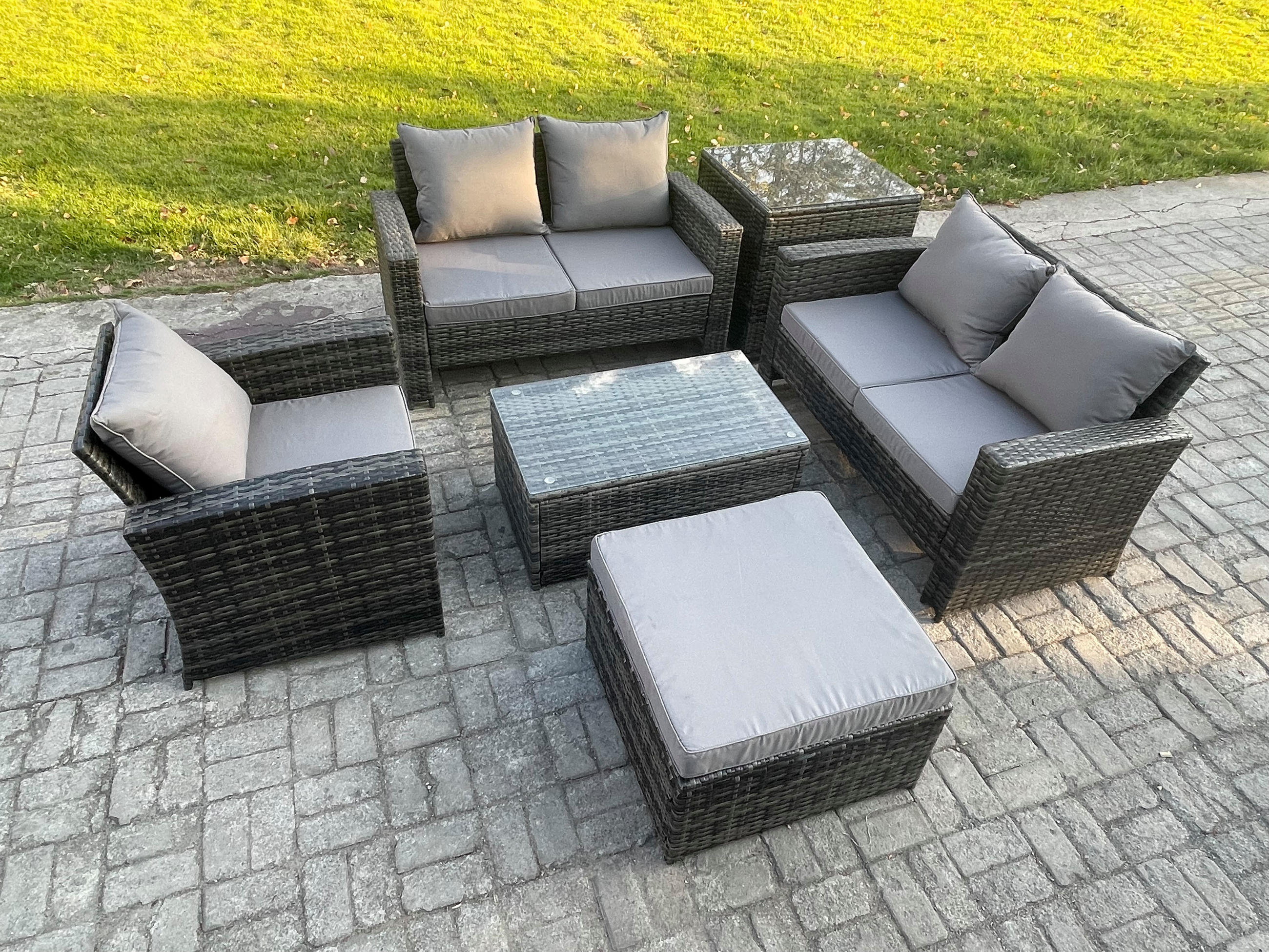 GARTENSOFA Hohe Rückenlehne Polyrattan Dunkelgrau 6-Sitzer - Dunkelgrau, Metall - Fimous