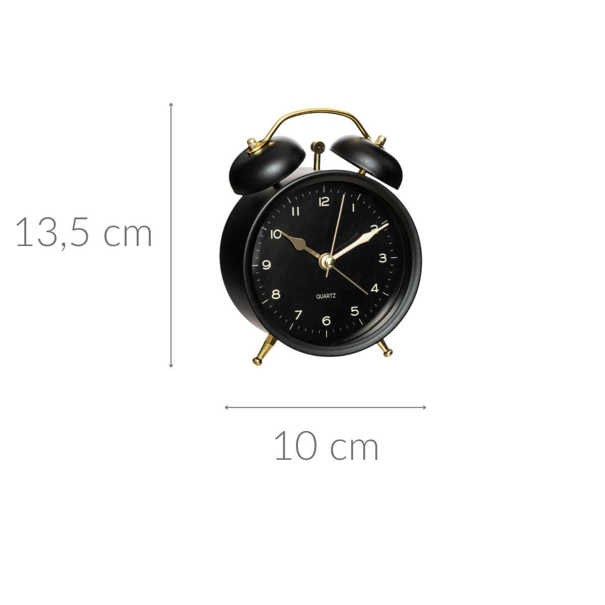 WECKER mit goldenen Uhrzeigern 10/5,5/13,5 cm - Schwarz, Metall (5.5/13.5/10cm) - Atmosphera Createur d´interieur