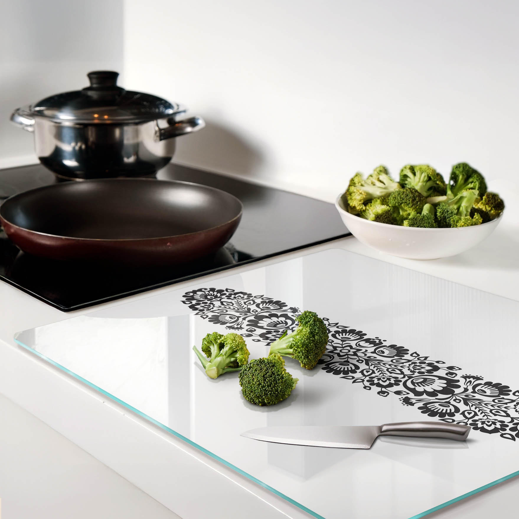 Thumbnail - Tulup Glasplatte, Braun, Weiß Hochglanz, Glas, 60x0.4x52 cm, Küchen, Küchenelektrogeräte, Herde, Herdabdeckplatten