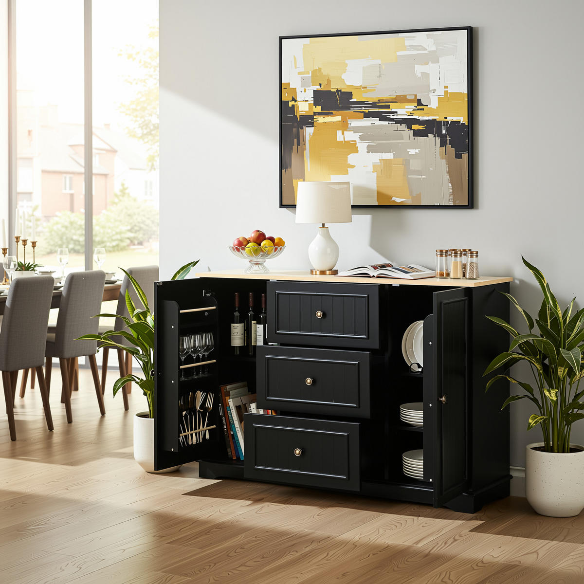 KOMODA se 3 zásuvkami a dvířky v designu lednice - černá, kompozitní dřevo (126/86/40cm) - Urban Meuble