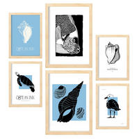 POSTER Set Mit 6 Schwarze Tintenschalen Größe A3 & A4 Rahmen aus hellem Holz - Beige, Papier (29.7/1cm) - Nacnic