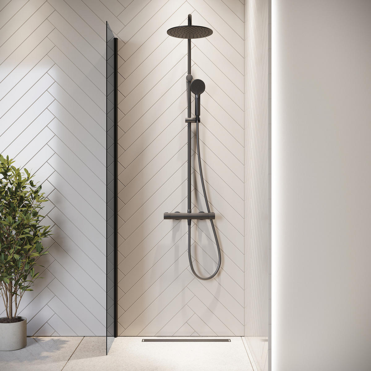 DUSCHWAND Rizani - 40 x 200 cm - Schwarz - Walk-In Duschabtrennung aus Rauchglas - Anthrazit/Schwarz, Glas (40/200cm) - Badplaats