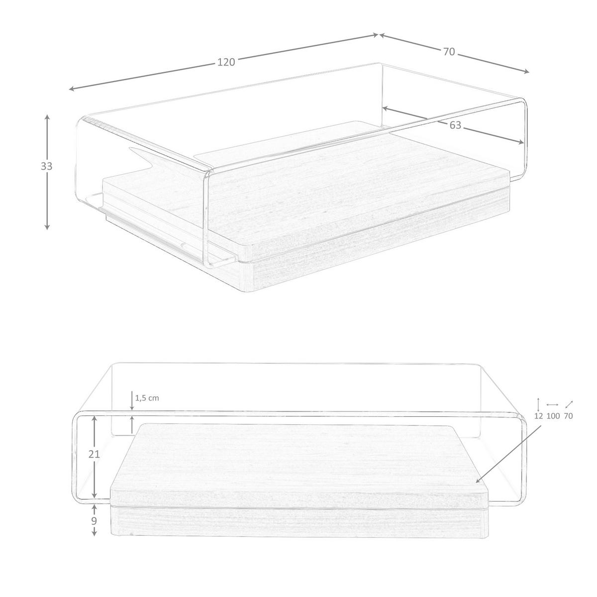 COUCHTISCH Rechteckiger Couchtisch aus gehärtetem Glas und Nussbaumholz 120/70/33 cm - Transparent/Nussbaumfarben, Glas/Holz (70/120/33cm) - ANGEL CERDA