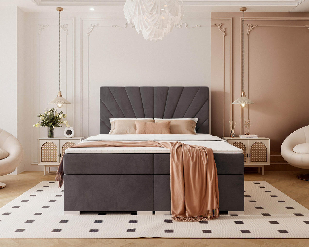 BOXBETT 160x200 cm mit Topper - Dunkelgrau, Holzwerkstoff/Textil (120/200cm) - Idohome