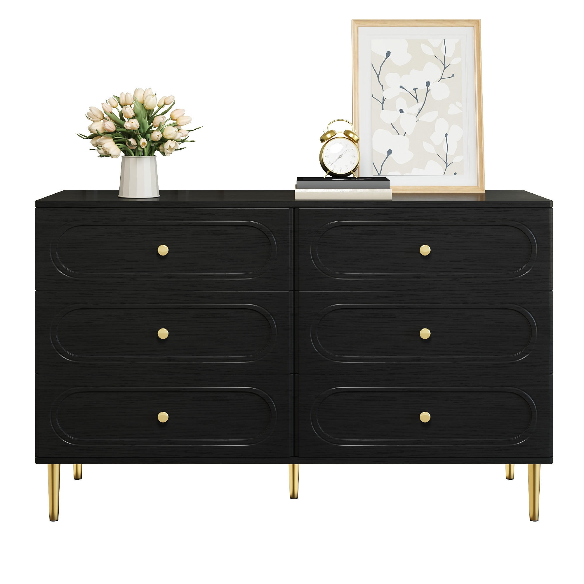 SIDEBOARD Svart f&ouml;rvaringssk&aring;p med 6 l&aring;dor, 120/40/75 cm f&ouml;r vardagsrum och sovrum Naturf&auml;rgad 75/120/40 cm