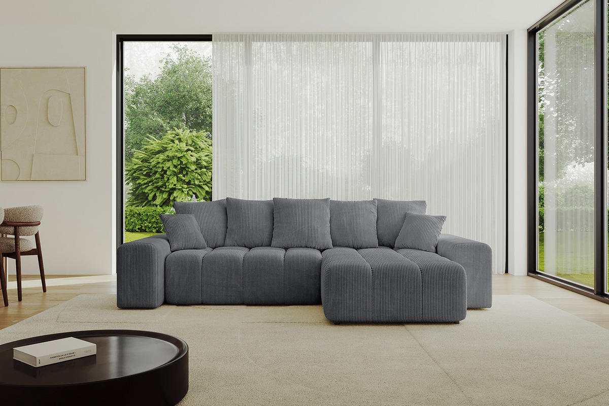 ECKSOFA Ottomane rechts ENIL-L 297x189x68 Dunkelgrau Cord - Dunkelgrau, Holzwerkstoff/Kunststoff (189/297cm) - ALTDECOR