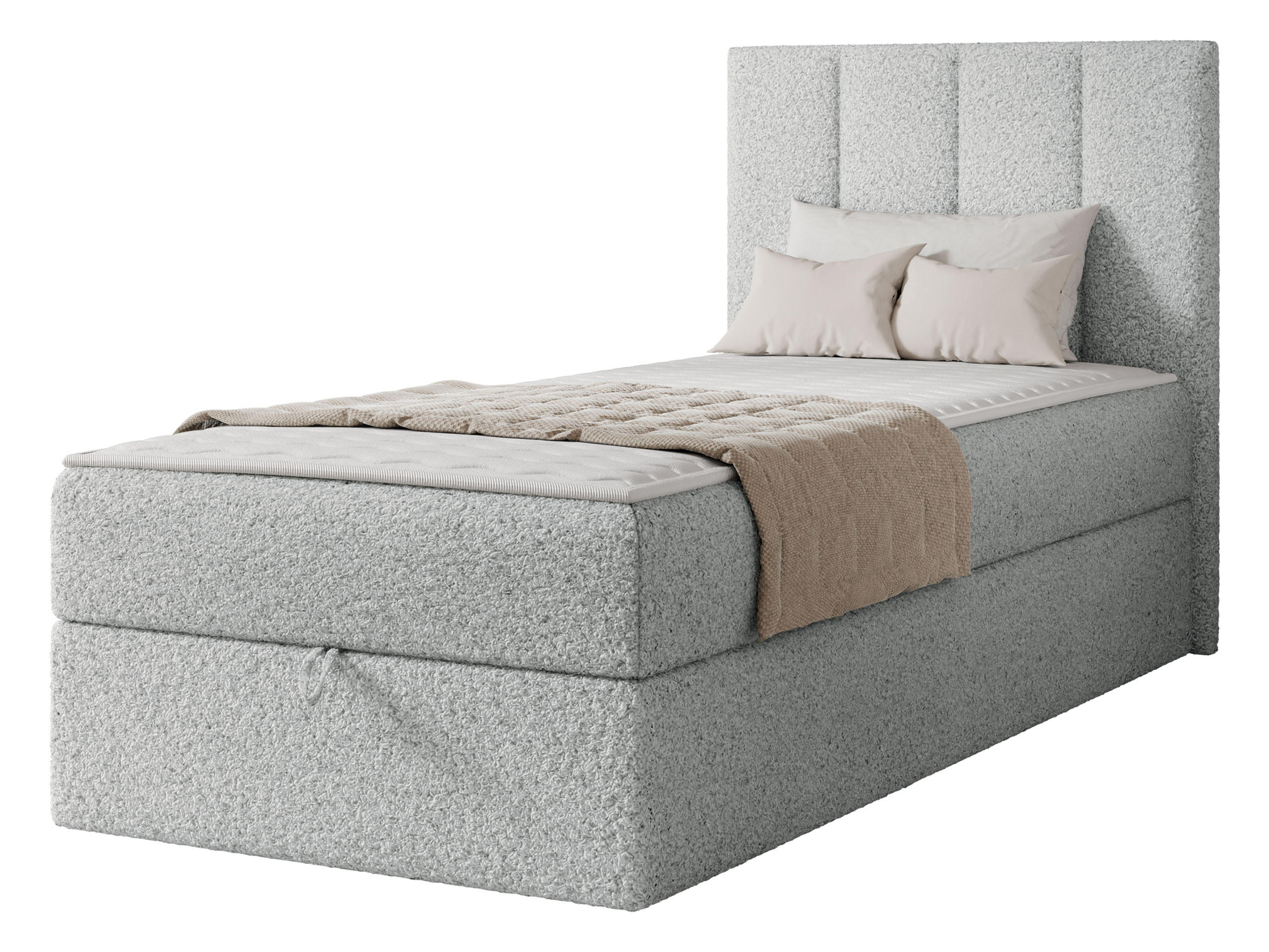 BOXBETT Rebos Single Boucle - H3 - Hellgrau, Holz/Textil (100/200cm) - MIRJAN24
