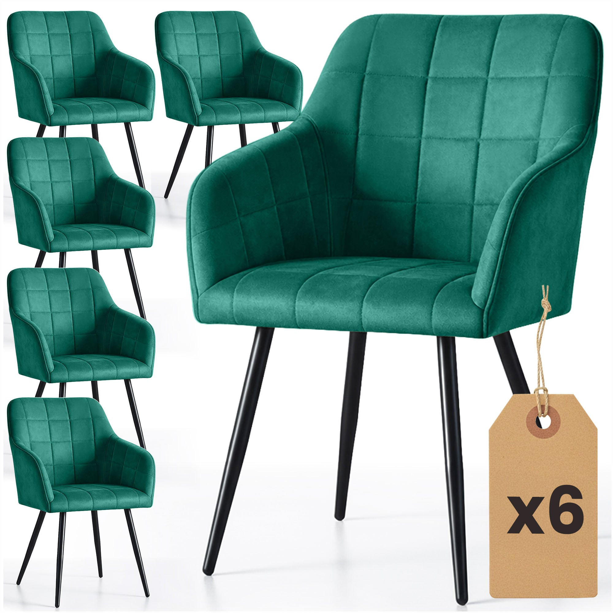 RAUMHIRSCH FURNITURE ČALOUNĚNÁ ŽIDLE, sada 6 ks, kovové nohy, zelená, černá, x 54/82/58