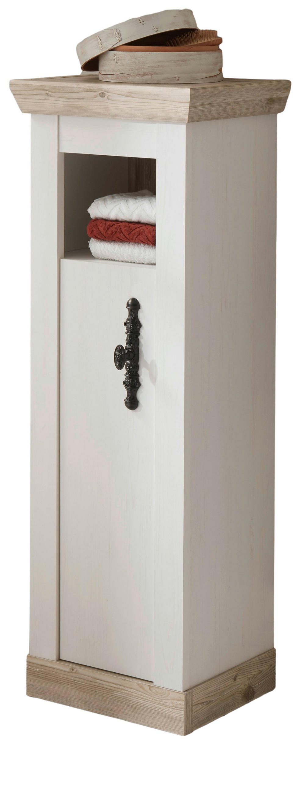 BAD-KOMMODE Pinie weiß, Oslo Pinie Landhaus, Badmöbel Midischrank, 42 x 120 cm - Dunkelgrau/Weiß, Holzwerkstoff/Metall (42/120/35cm) - Furn.Design