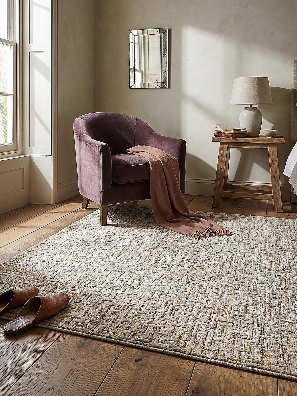KURZFLORTEPPICH, mit Fransen, EWENNY, Mosaik, Natur, 160 x 230 cm - Beige, Textil (160/230cm) - KADIMA DESIGN