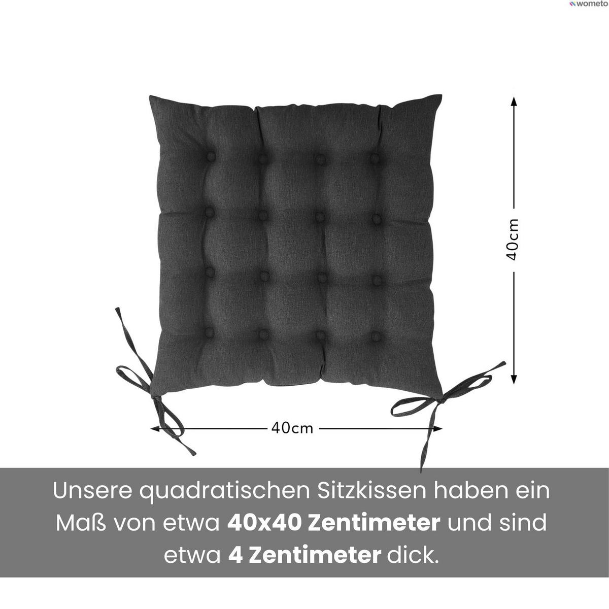 SITZKISSEN 2er Set 16-Punkt dunkelgrau 40/40 cm mit Steppung und Halte-Bändern - Dunkelgrau, Textil (40/40/4cm) - wometo