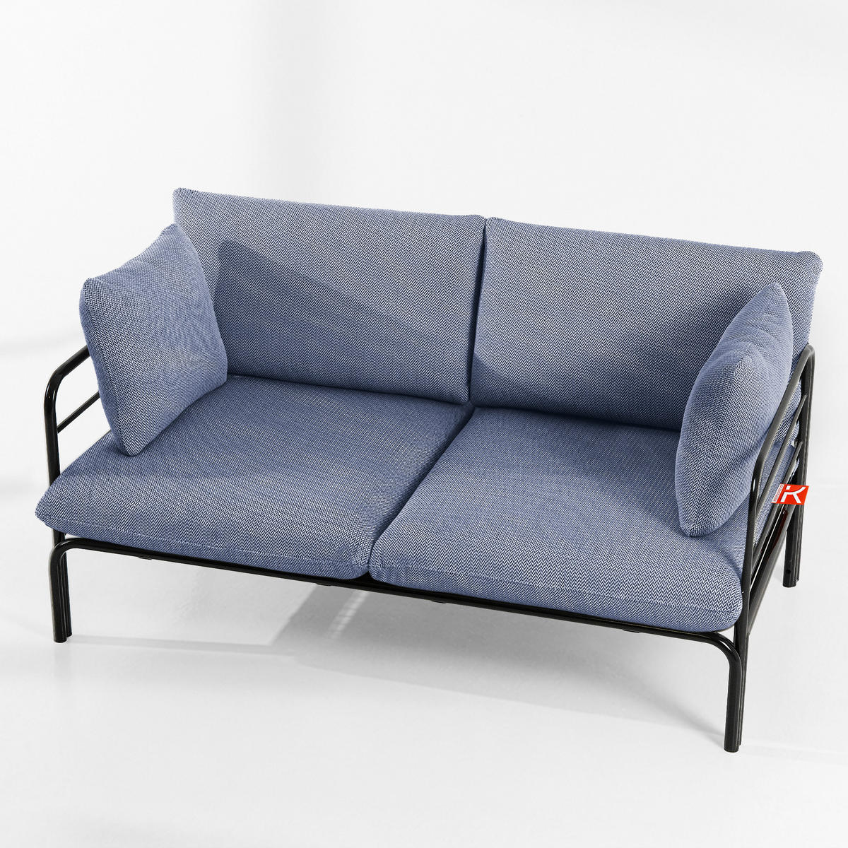 GARTENMÖBELSET RAMBE 4-tlg. 1x Tisch 2x Sessel 1x Sofa 2-Sitzer, mit Kissen, LOFT-STIL, Anthrazit - Anthrazit/Dunkelblau, Glas/Textil - KONSIMO®