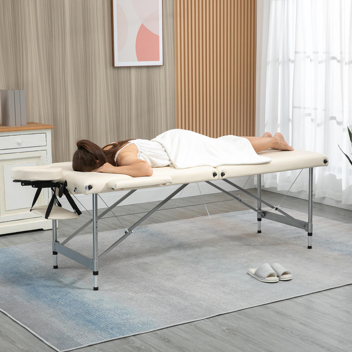 MASSAGELIEGE höhenverstellbar Beige - Beige, Metall (70/82/185cm) - HOMCOM
