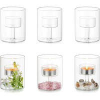 TEELICHTHALTER 6er Set Glas Zylinder Vintage 8 cm - Transparent, Glas (7cm)