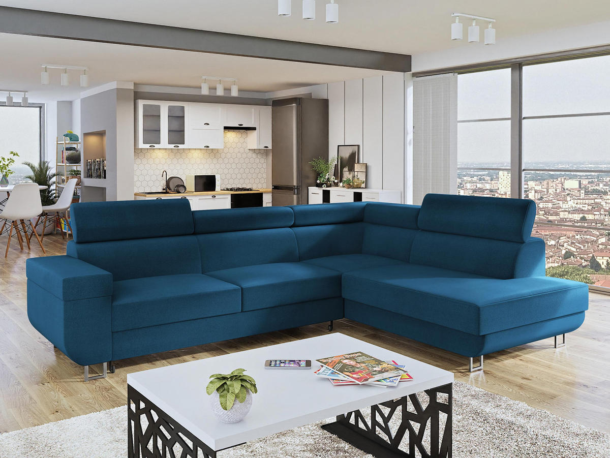 ECKSOFA Fonti, Seite: Rechts - Blau, Holz/Textil (253/188cm) - MIRJAN24