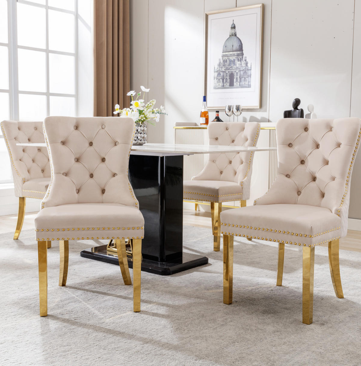 ESSZIMMERSTUHL Samt Beige mit Edelstahlbeinen - Beige, Metall (45/95/50.7cm) - Meubliv