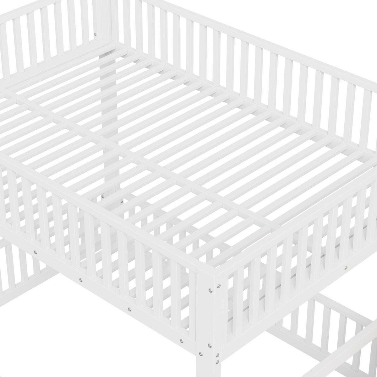ETAGENBETT 140/200 cm aus MDF und Metall mit LED, Stauraumleiter, Weiß - Weiß, Metall (140/200cm) - OKMYHOME