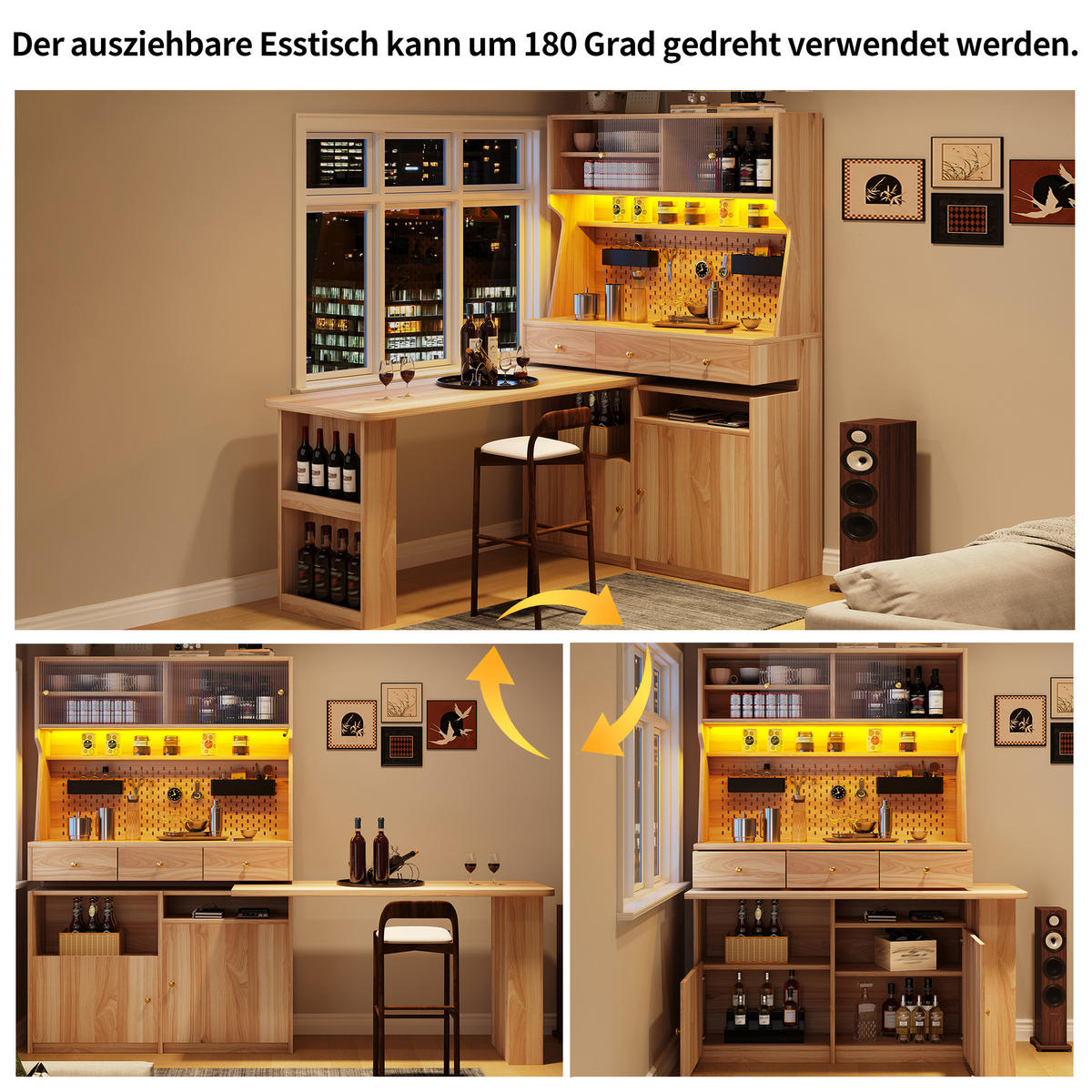BUFFET LED Glas Türen Naturbraun - Naturfarben, Glas (137/177.7/74cm) - FLIEKS