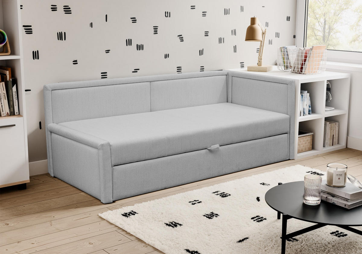 JUGENDBETT Caprili Hellgrau ausziehbar für 2 Personen - Hellgrau/Schwarz, Holz/Textil (82/189cm) - Selsey