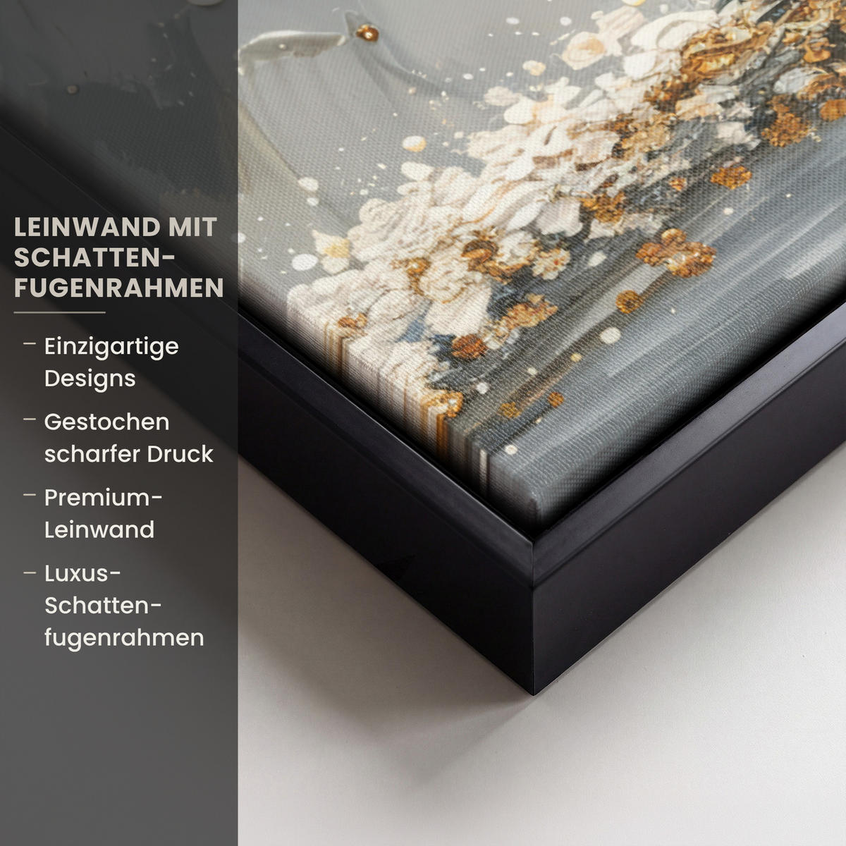 LEINWAND Bilder mit Rahmen - Baum - Blumen - Weiß - Natur - Kunst - 50x70 - Weiß, Textil (50/70cm) - MuchoWow