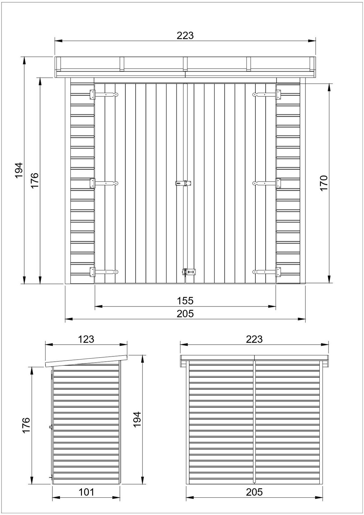 GARTENHAUS HOLZ H203x123x223 cm/2.1 m² - M348A - Beige, Holz (123/203/205cm) - Timbela
