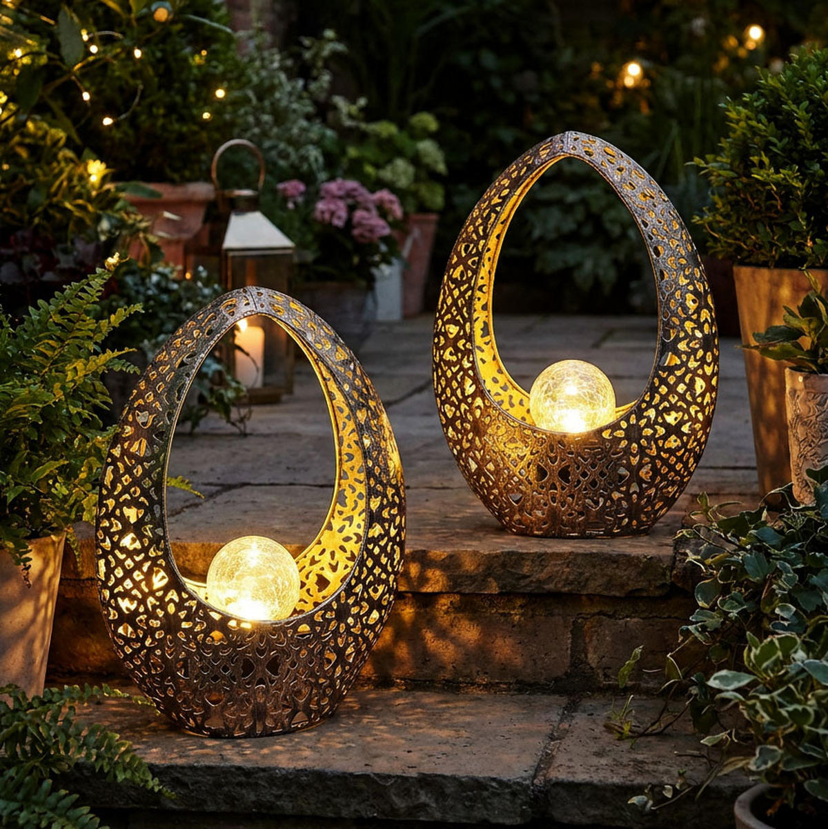 LED AUSSENLEUCHTE Bronze gemustert 2er Set - Bronzefarben, Glas (21.5/9.5/27.5cm) - Globo Lighting