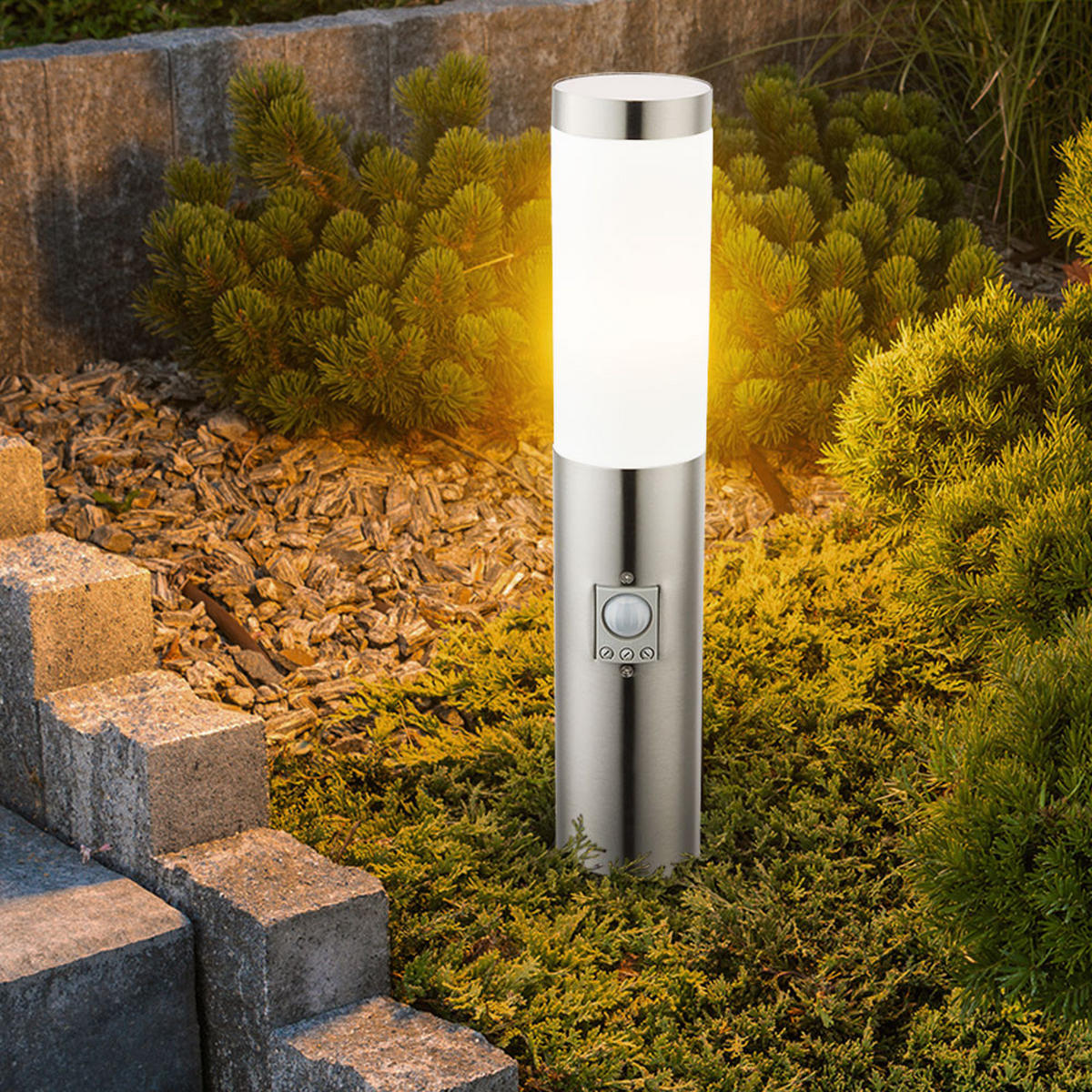 LED AUSSENLEUCHTE Edelstahl Silber 2er Set - Silberfarben, Kunststoff (7.6/45/7.6cm)