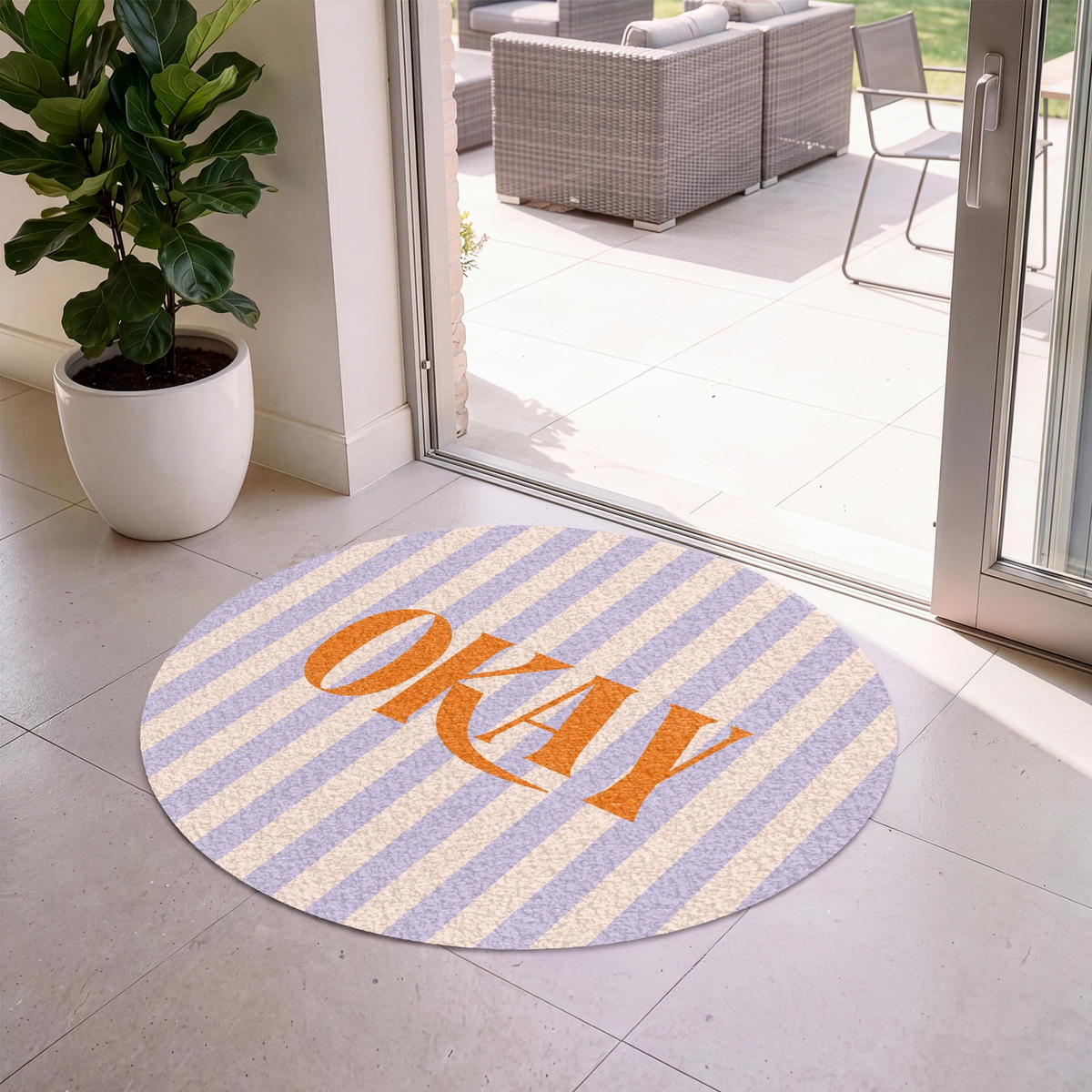 FUSSMATTE Lila – Orange – Streifen – Okay 120x120 cm - Flieder, Kunststoff (120/0.4cm) - MuchoWow