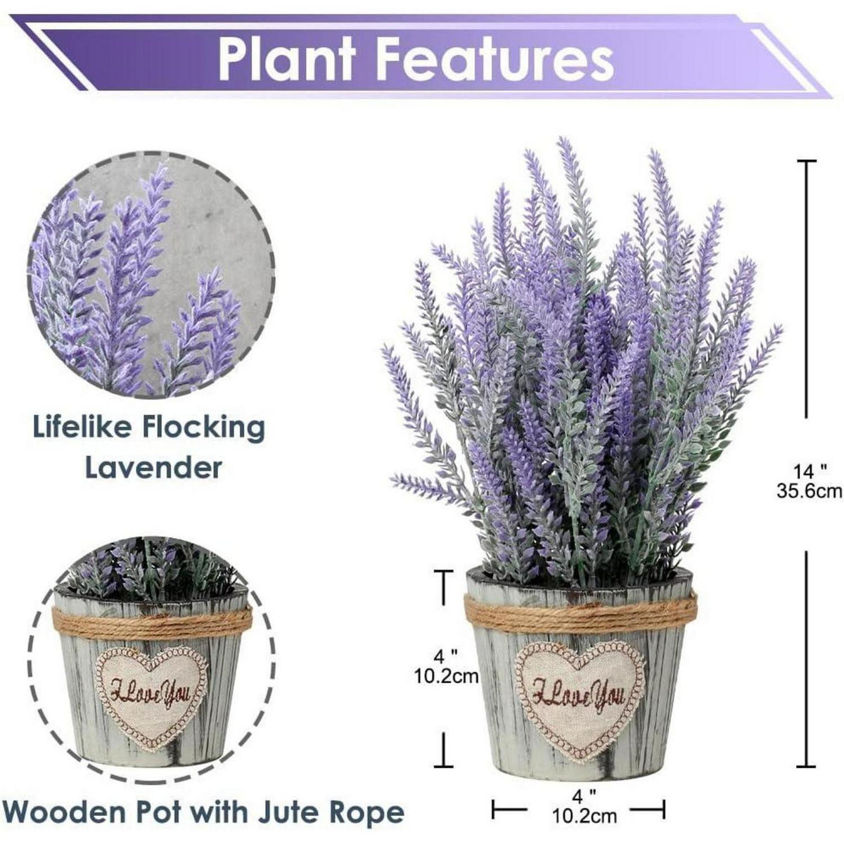 KUNSTPFLANZE Lavendel im Holztopf Landhaus-Stil - Flieder, Kunststoff (20cm)