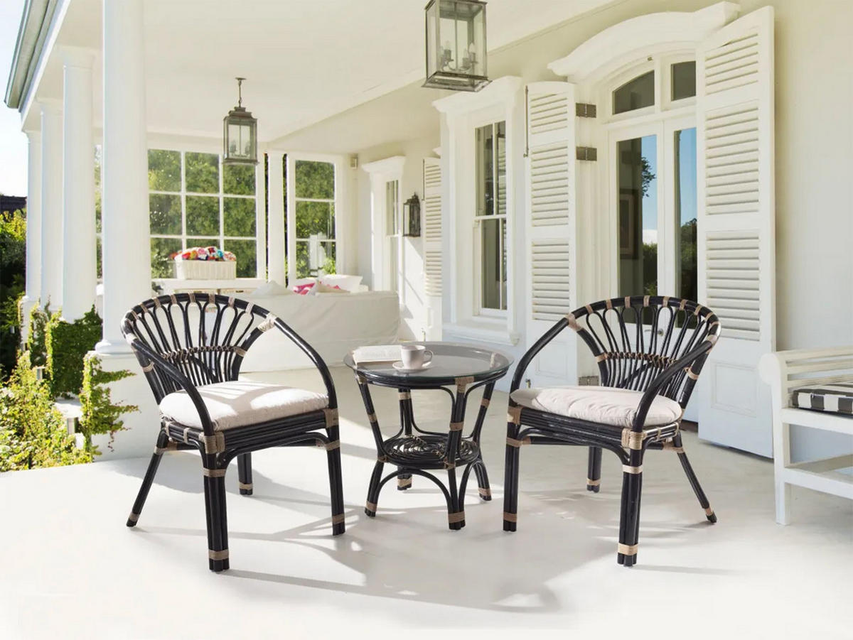 BISTRO-SET Schwarz/Heller Holzfarbton Pecorini - Hellbraun/Schwarz, Naturmaterialien - Beliani