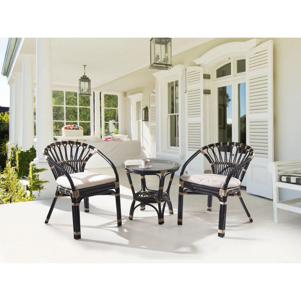 Thumbnail - Beliani Bistro-Set, Schwarz, Hellbraun, Naturmaterialien, Balkonmöbel, Balkonmöbel-Sets
