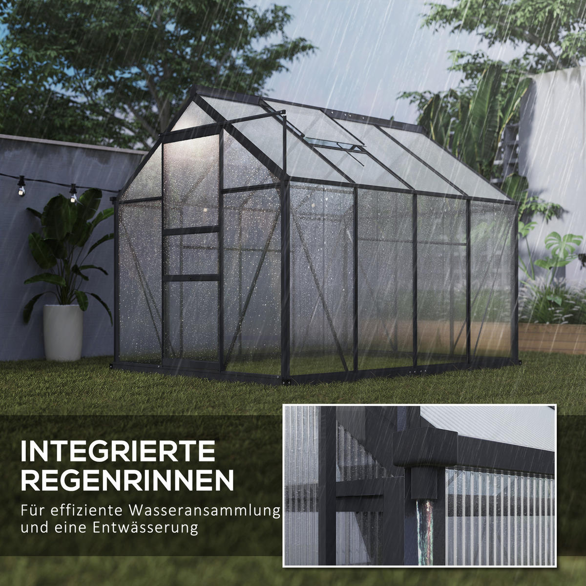 GEWÄCHSHAUS Aluminiumlegierung Polycarbonat Grau - Grau, Metall (252/201/190cm) - Outsunny