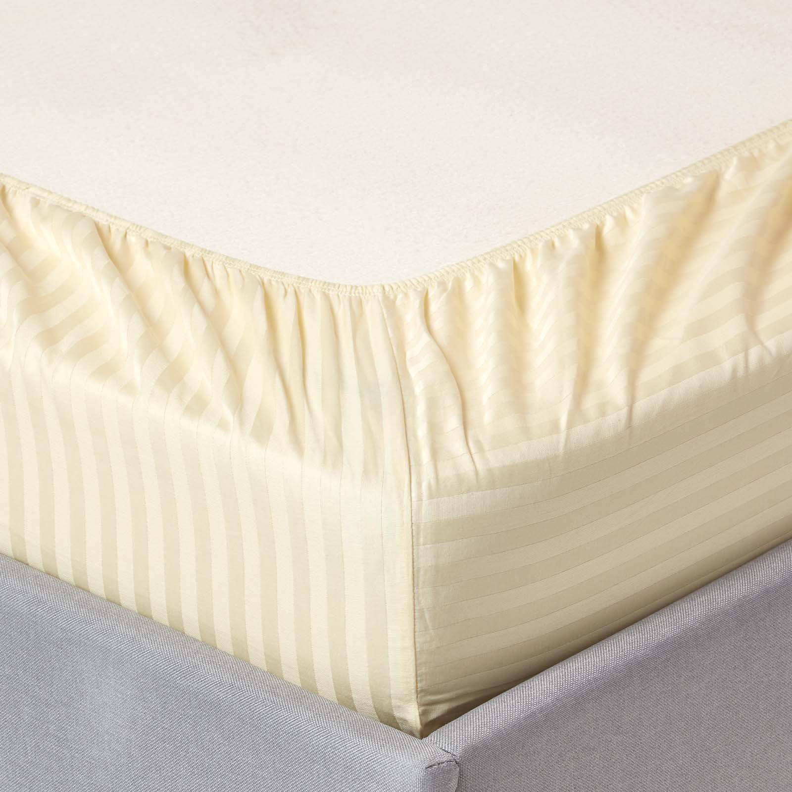 SPANNBETTLAKEN Damast gestreift, 100% Ägyptische Baumwolle - Creme, Textil (180/200cm) - Homescapes