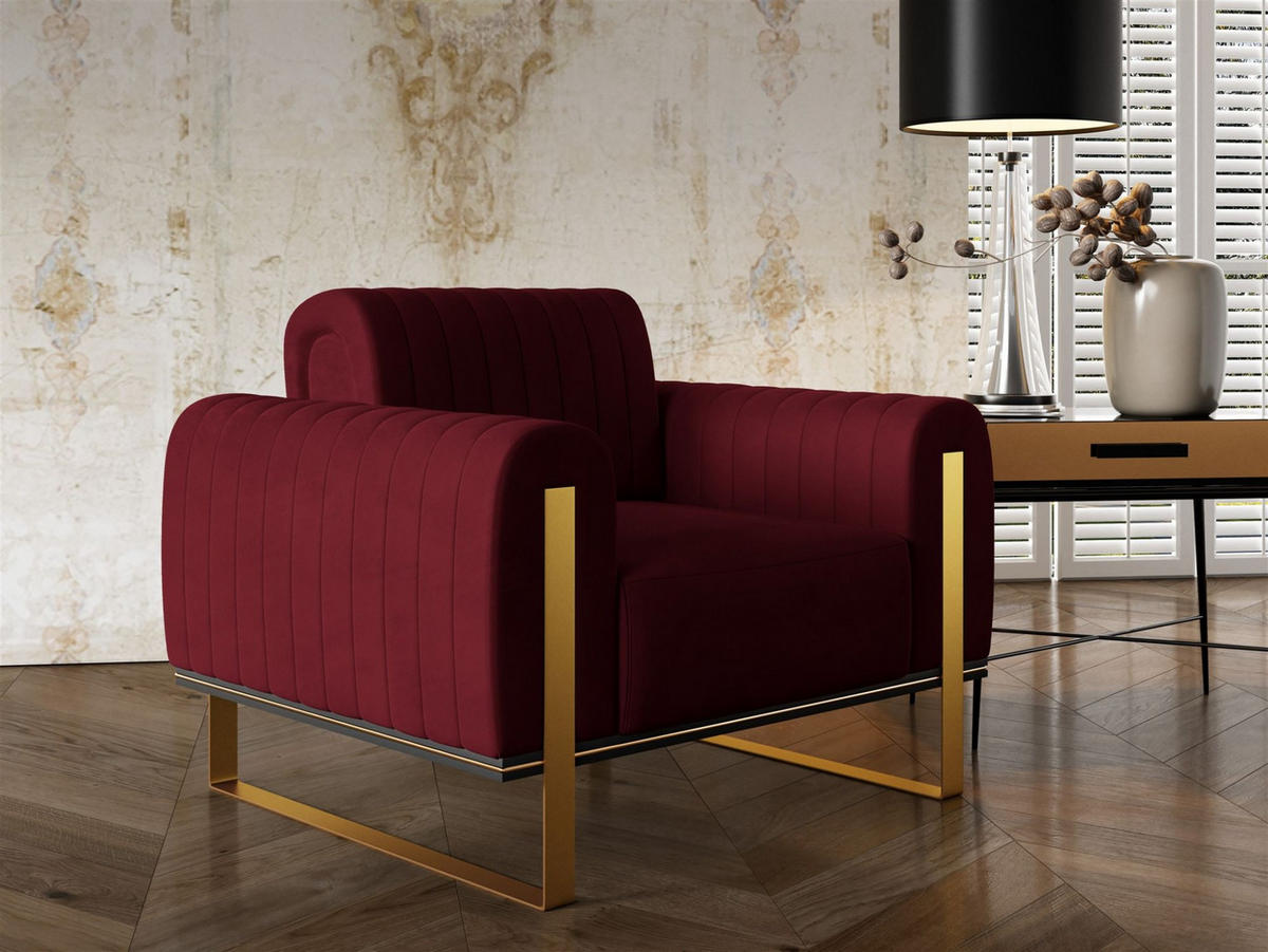 SOFASET Valerie 3-2-1 - Rot, Holzwerkstoff/Textil (228/79/90cm) - Fun Möbel