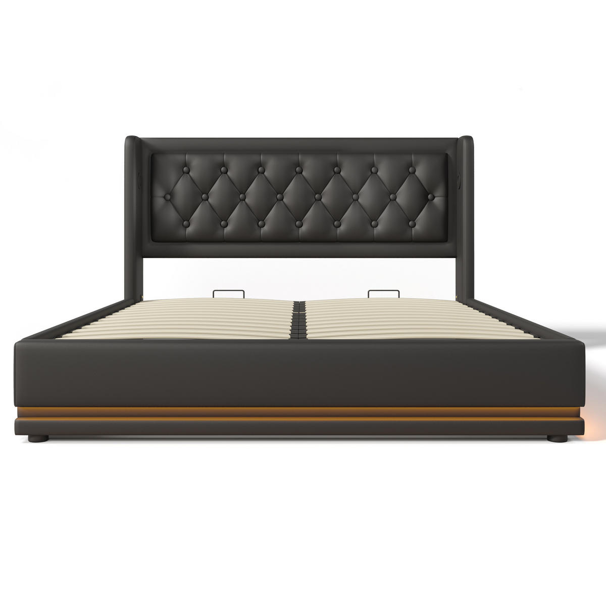 POLSTERBETT aus PU 140x200 cm Schwarz mit Bettkasten, LED-Beleuchtung und USB-/Typ-C-Anschlüssen - Schwarz, Leder (140/200cm) - IVMEU