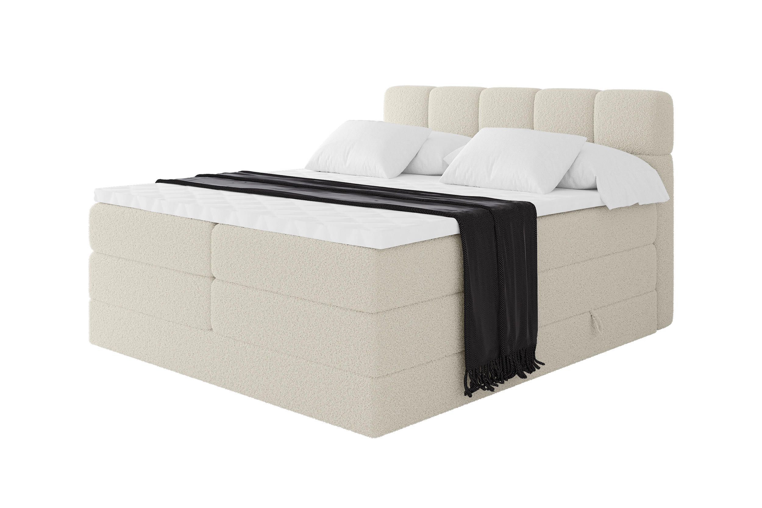 BOXBETT mit Matratze H3/H4 - FAMA KING - 120x200 cm Beige Quelle - Sandfarben, Holzwerkstoff (120/200cm) - ALTDECOR