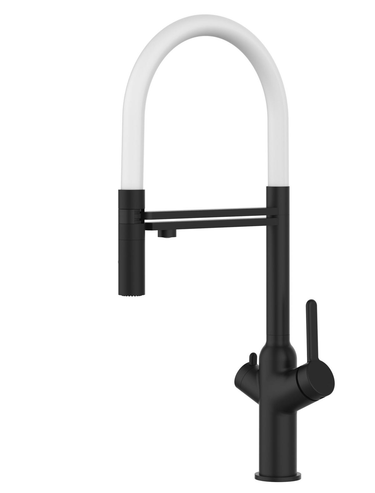 3-WEGE-KÜCHENARMATUR, Schwarz Matt und Weiß, 2-Strahl-Brause - Schwarz/Weiß, Metall (20.61/48/20.61cm) - VIZIO