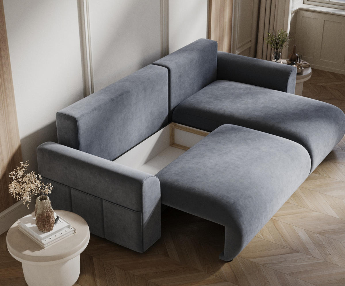 ECKSOFA MIT SCHLAFFUNKTION Bodega Grau Samtstoff - Schwarz/Grau, Holz/Holzwerkstoff (235/138cm) - Maison de Reve