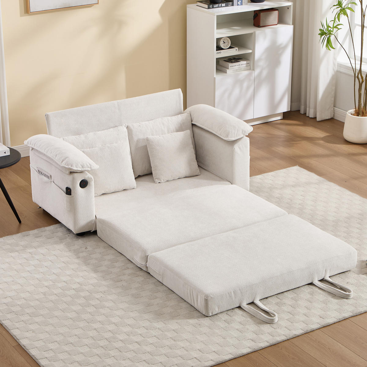 SCHLAFSOFA DE-34980 3-in-1 mit Ausziehbett Weiß - Weiß, Metall (66/80/135cm) - ComfortXL