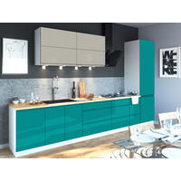KÜCHENZEILE Florence 8-teilig Seidengrau / Türkisblau 392 / 59 / 207 cm - Türkis/Grau, Holzwerkstoff (392/207/59cm) - Feldmann-Wohnen