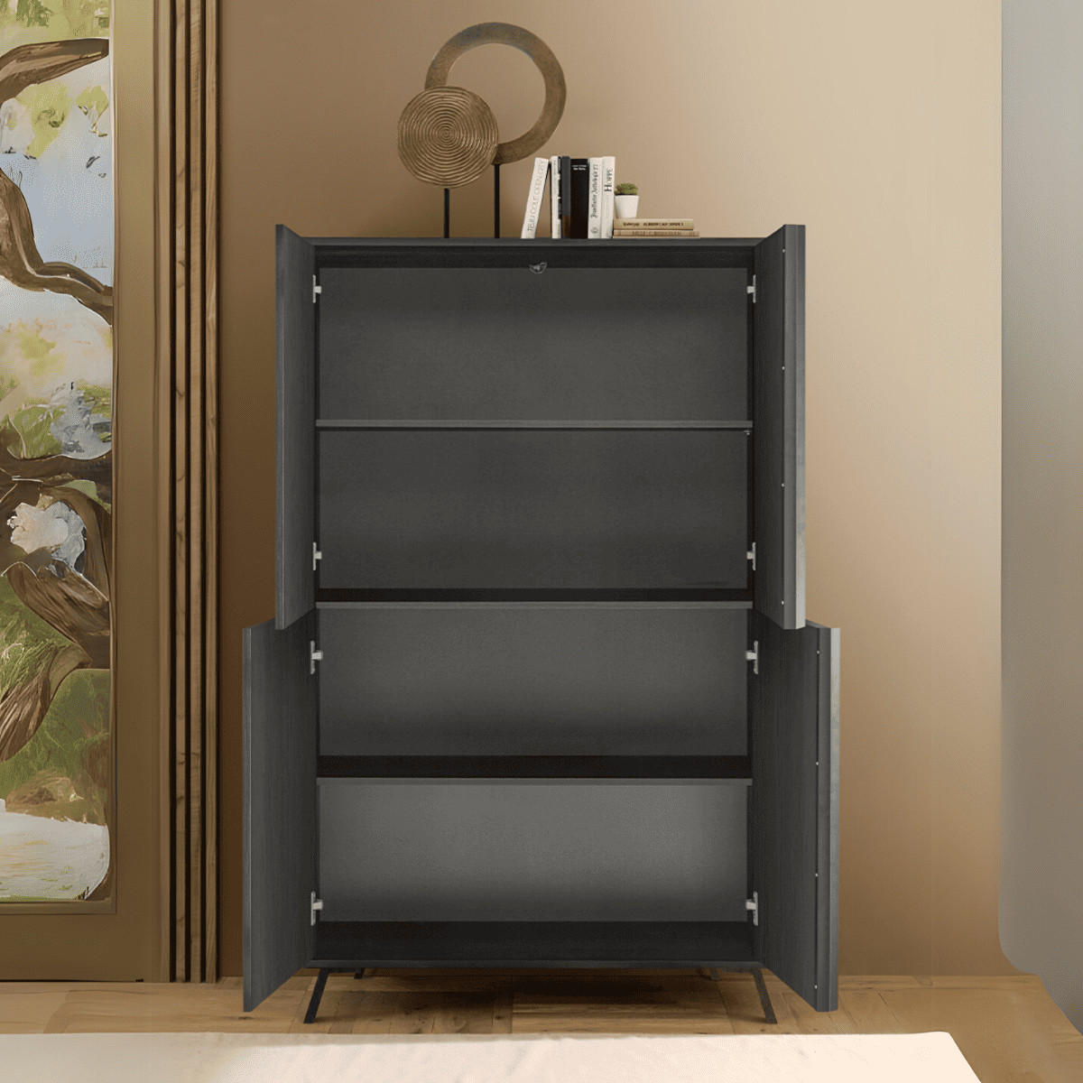 HIGHBOARD mit 4 Türen H174 cm - City - Schwarz, Holzwerkstoff (104/174/40cm) - Calicosy