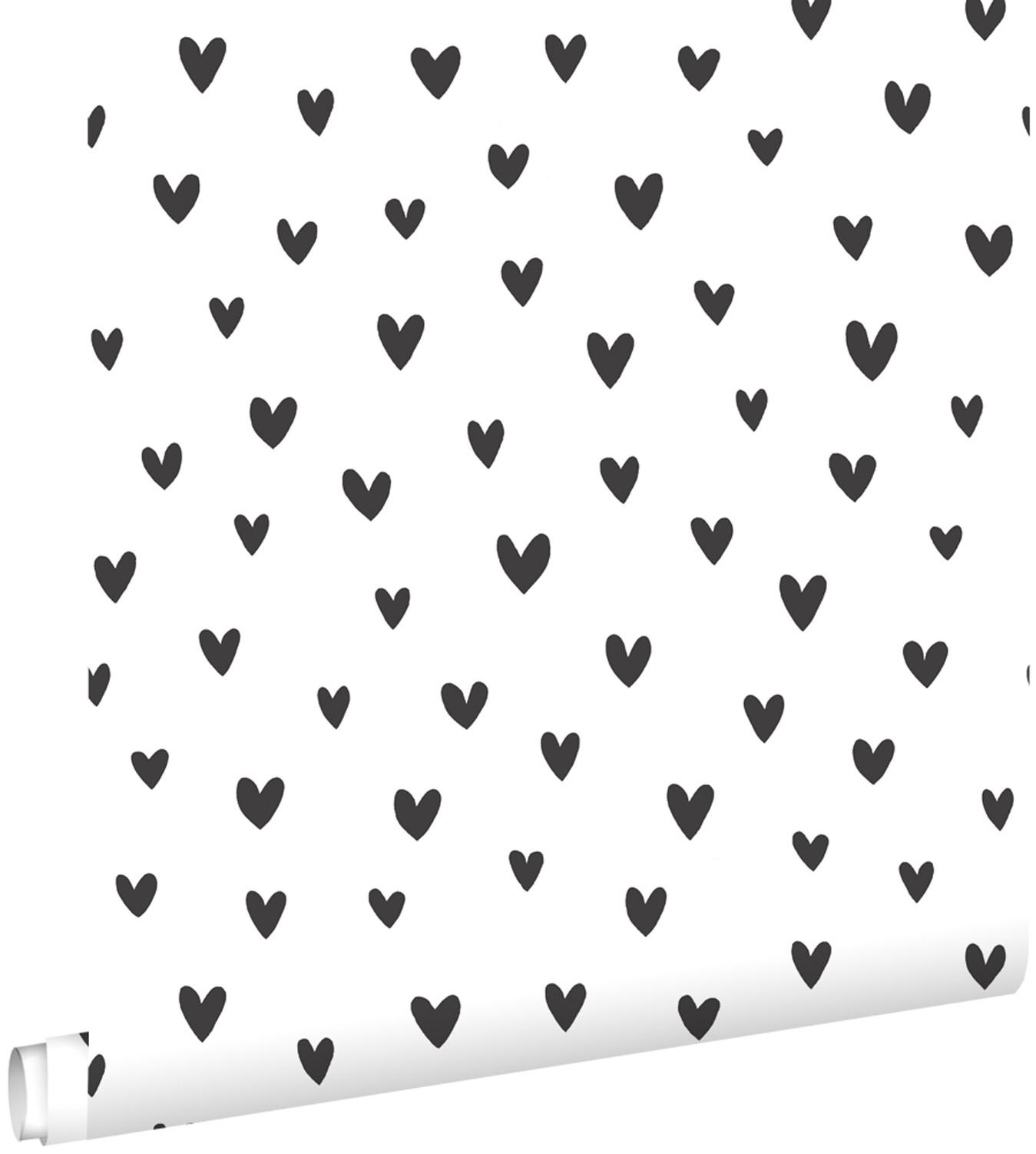 TAPETE Herzchen 50 x 900 cm - Schwarz, Papier (50/0.1cm) - ESTAhome