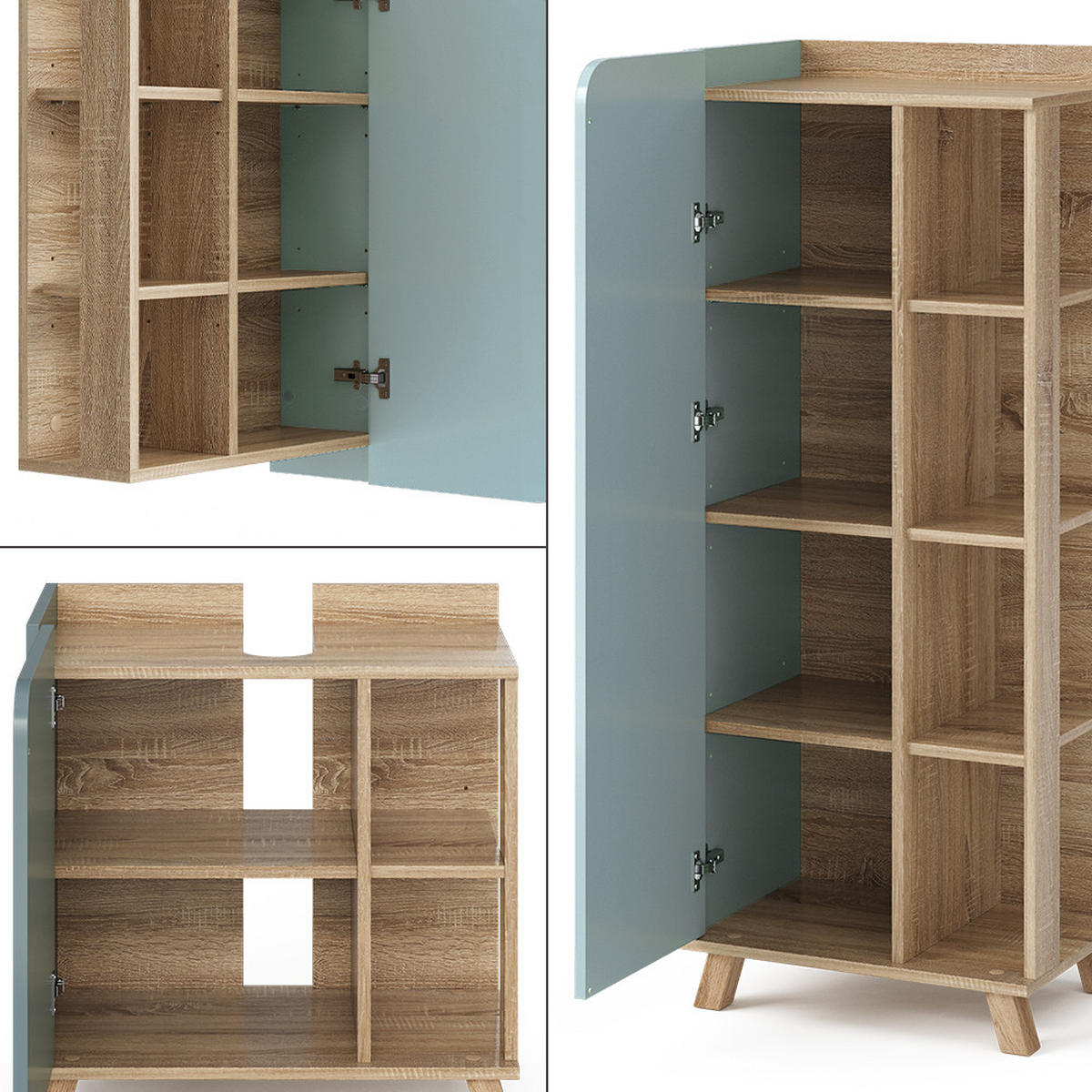 BADMÖBEL-SET Karen Blau-Grau 6 Teile - Blau, Holzwerkstoff (60/65/35cm) - Vicco