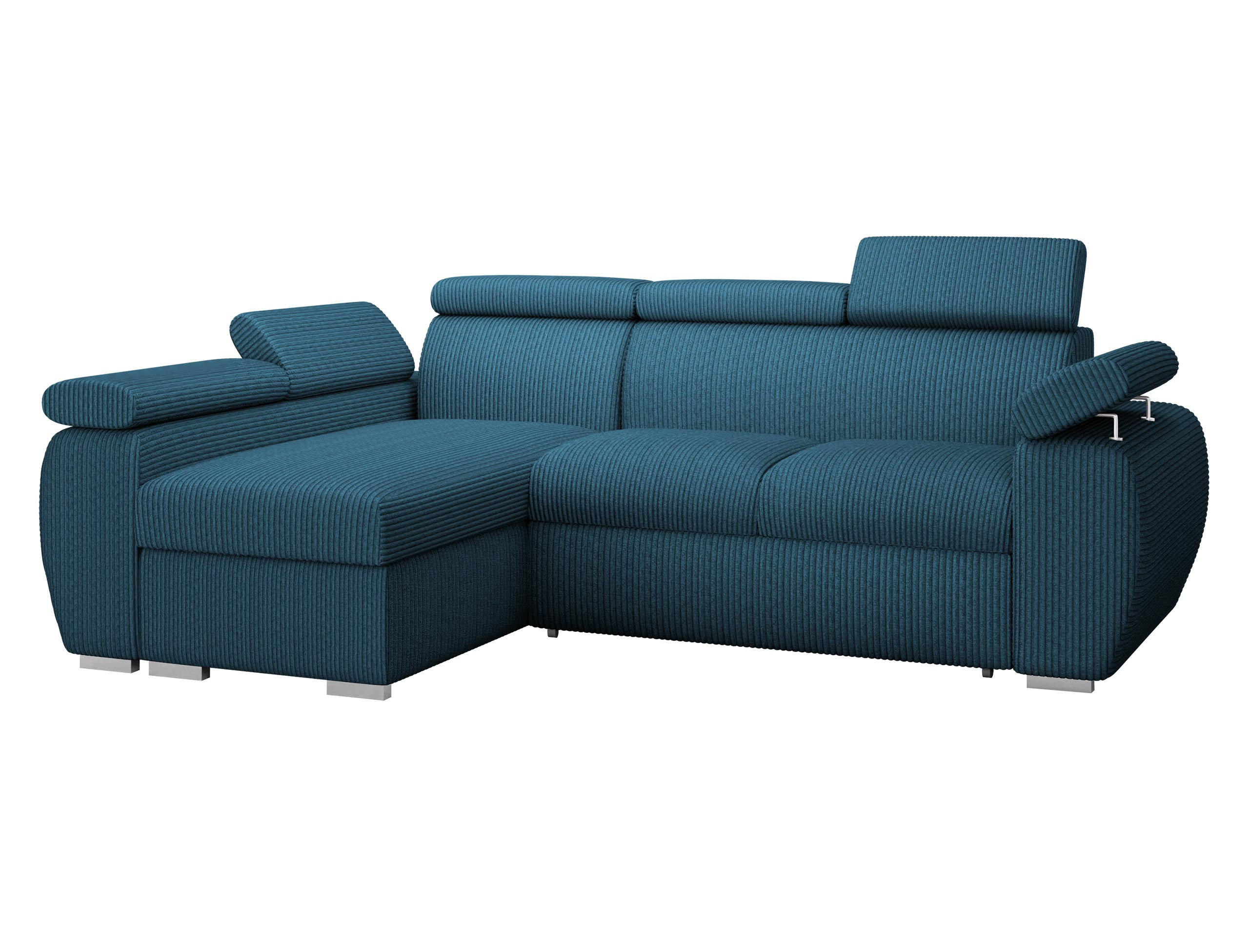 ECKSOFA Boston Mini Premium Cord 2RLC, Seite: Links LC+2R - Chromfarben/Blau, Holz/Textil (255/170cm) - MIRJAN24