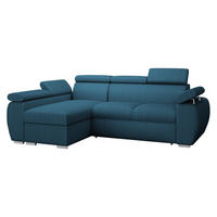 ECKSOFA Boston Mini Premium Cord 2RLC, Seite: Links LC+2R - Chromfarben/Blau, Holz/Textil (255/170cm) - MIRJAN24